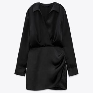 ZARA SHORT SATIN EFFECT DRESS BLACK SIZE XS